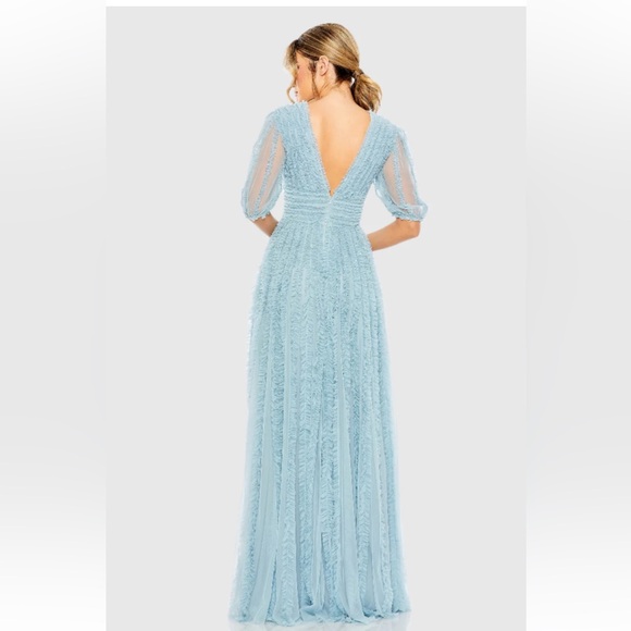 MAC DUGGAL | V Neck Puff Sleeve Ruffle Tiered A Line Gown - Picture 4 of 14